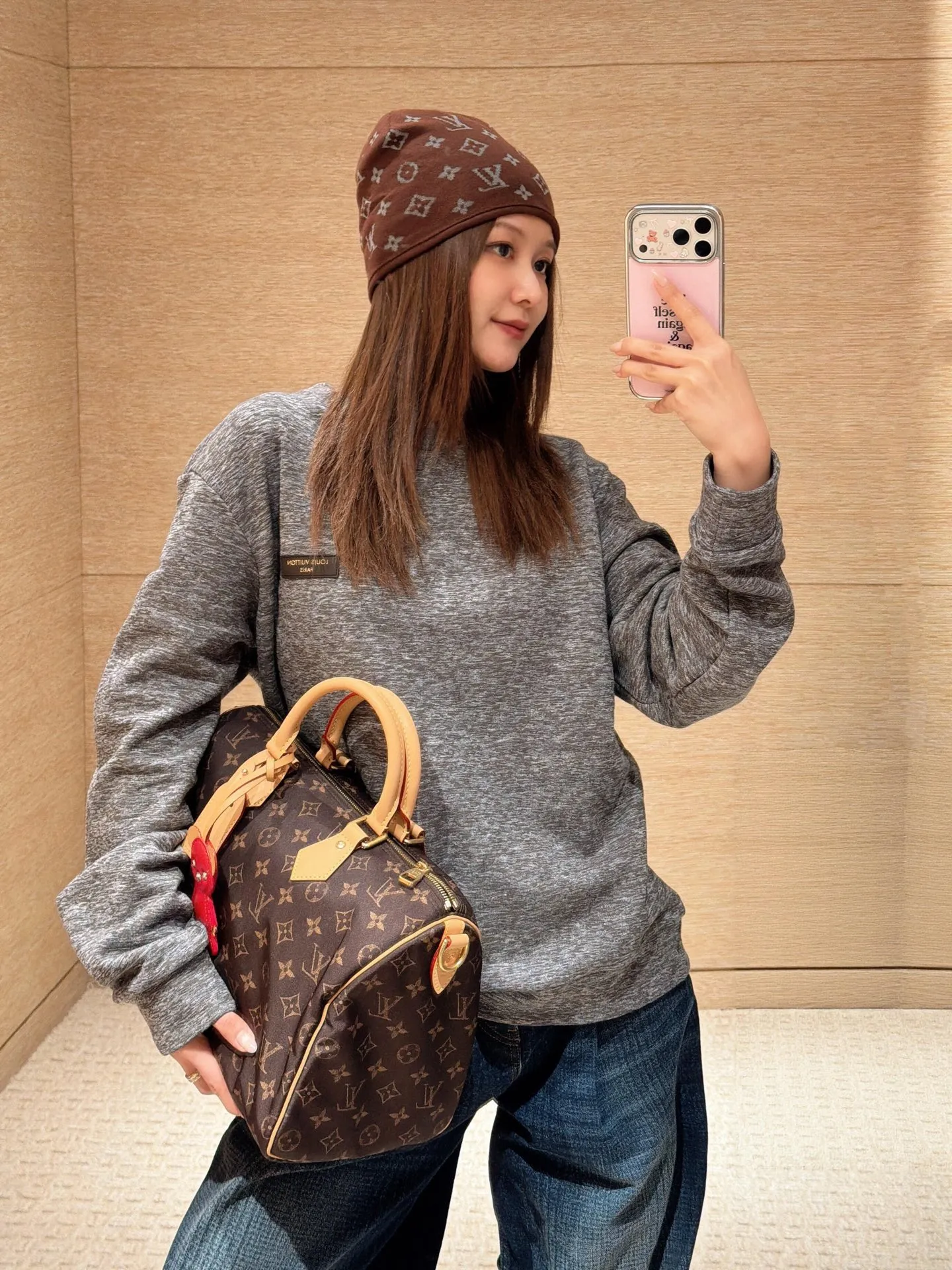 Louis Vuitton/Louis Vuitton Gray all-over reflective printed crew neck sweatshirt